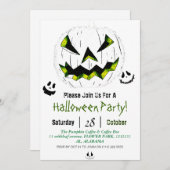 シンプルハロウィンのジャックoランタン顔パーティー 招待状 (正面/裏面)