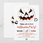 シンプルハロウィンのジャックoランタン顔パーティー 招待状 (正面/裏面)