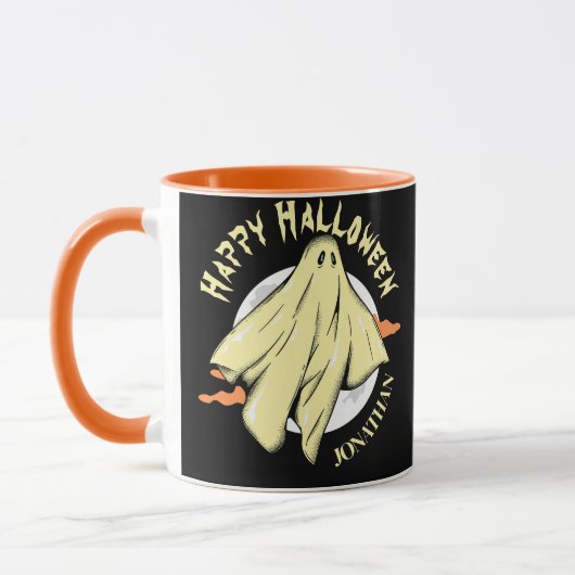 シンプルハロウィンの幽霊パーソナライズされた名 マグカップ (左)