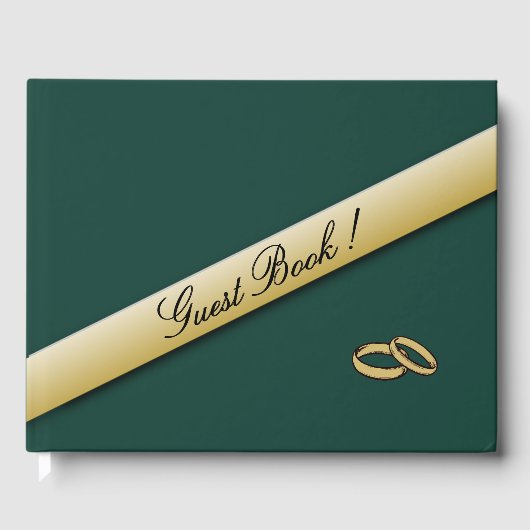 シンプルハンターグリーンと金ゴールド結婚ズゲストブック ゲストブック (正面)