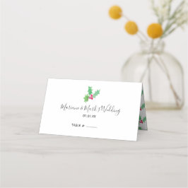 シンプルハンドカラー赤ホリーベリークリスマス プレイスカード