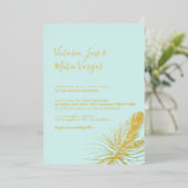 シンプルハンドドロッドパームツリートロピカル結婚ビーチ 箔招待状 (立ち正面)