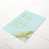 シンプルハンドドロッドパームツリートロピカル結婚ビーチ 箔招待状 (回転した状態)