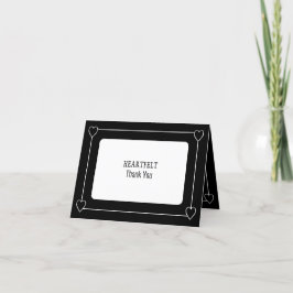 シンプルハートとロマン結婚ティックのブラック サンキューカード
