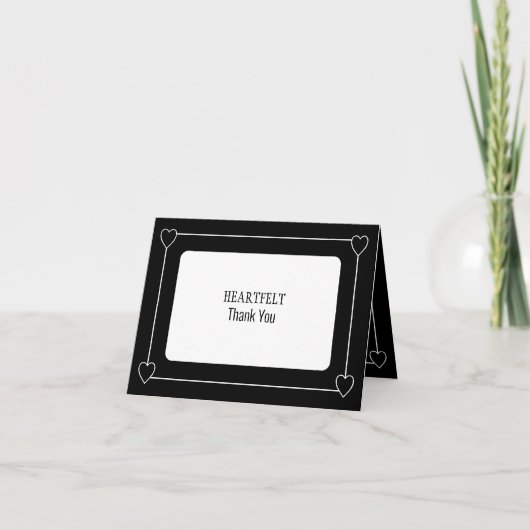 シンプルハートとロマン結婚ティックのブラック サンキューカード (正面)