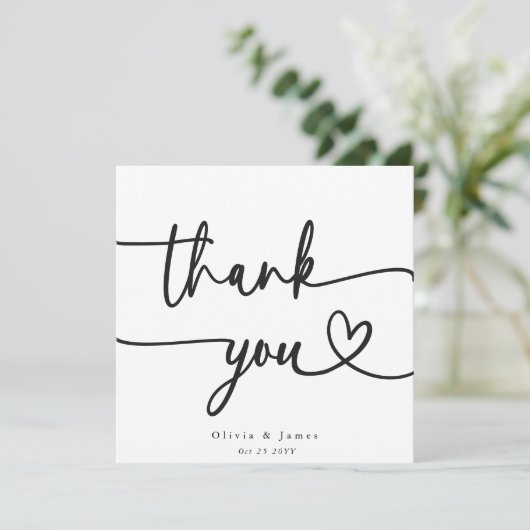 シンプルハートのミニマリストに感謝のスクリプト結婚 サンキューカード (スタンド正面)
