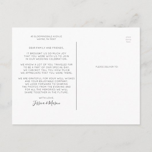 シンプルハートの写真と共に結婚スクリプトを作成 ポストカード (裏面)