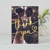 シンプルハートの写真をスクリプトに結婚感謝 箔シーズンカード (立ち正面)