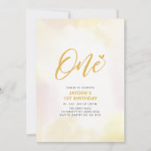 シンプルハートイエローワンガールバースデーパーティー 招待状 (正面)