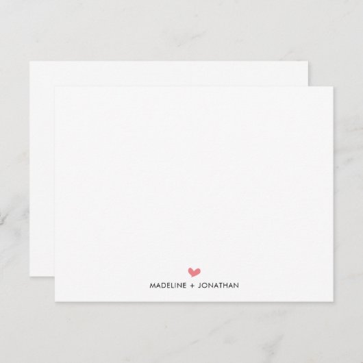 シンプルハートカップル新婚ファミリー名 ノートカード (正面/裏面)