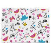 シンプルハートガーリー赤面ピンク手描きパターン ラージペーパーバッグ (裏面)