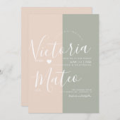 シンプルハートスクリプトタイポグラフィサージピンク結婚ズ 招待状 (正面/裏面)