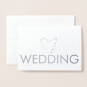 シンプルハートスクリプトタイポグラフィピンクグレイ結婚ズ 箔カード (封筒付き正面)