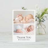 シンプルハートタイポグラフィフォトグリッド男の赤ちゃん サンキューカード (スタンド正面)