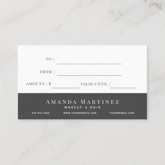 シンプルハートダークグレーギフト証明書 名刺 (裏面)