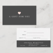 シンプルハートダークグレーギフト証明書 名刺 (正面/裏面)