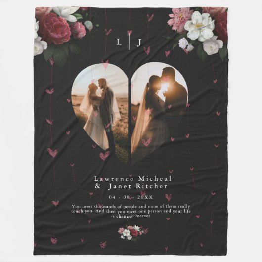 シンプルハートパーソナライズされた図形2フォトコラージュ フリースブランケット (正面)