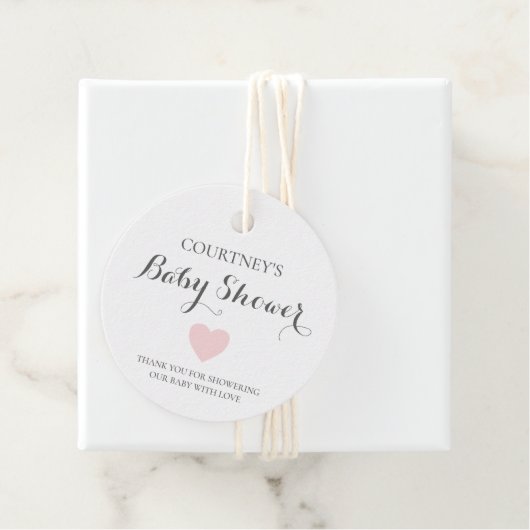 シンプルハートピンクの女の子かわいい赤ちゃんシャワー フェイバータグ (インサイチュ)