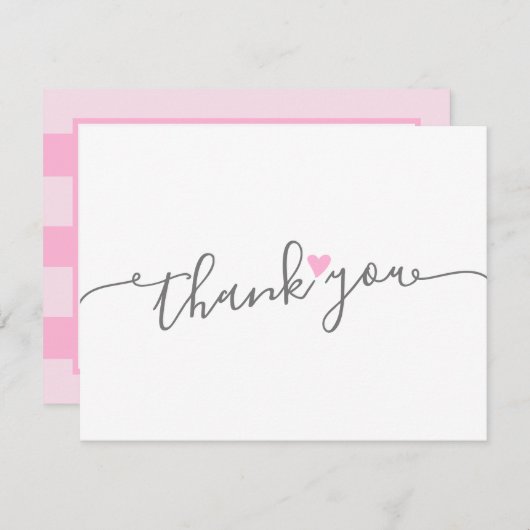 シンプルハートピンクの女の子ベイビーシャワーありがとう サンキューカード (正面/裏面)