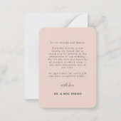 シンプルハートピンクミニマ結婚リスト ノートカード (裏面)