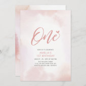 シンプルハートピンクワンガールバースデーパーティー 招待状 (正面/裏面)