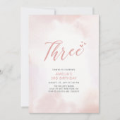 シンプルハートピンク三女の子バースデーパーティー 招待状 (正面)