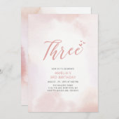 シンプルハートピンク三女の子バースデーパーティー 招待状 (正面/裏面)