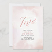 シンプルハートピンク二女の子バースデーパーティー 招待状 (正面)