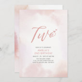 シンプルハートピンク二女の子バースデーパーティー 招待状 (正面/裏面)