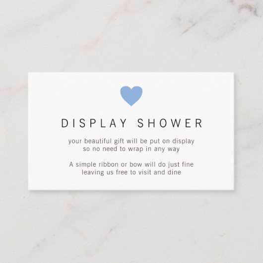 シンプルハートブルーボーイディスプレイシャワー赤ちゃんシャワー エンクロージャーカード (正面)