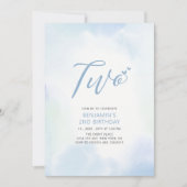 シンプルハートブルー二男の子の誕生日パーティー 招待状 (正面)