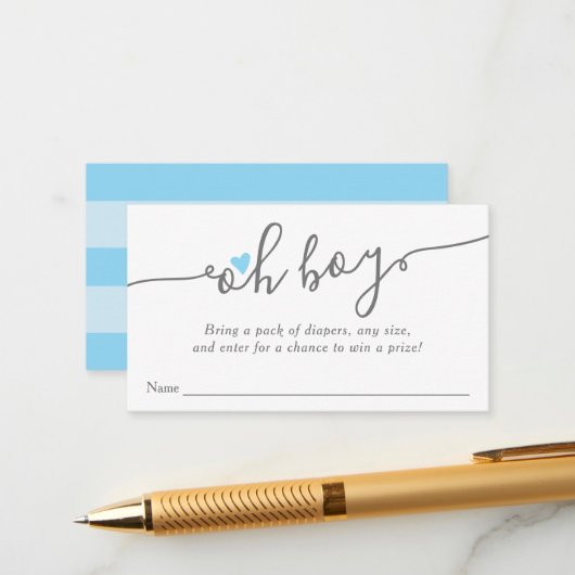 シンプルハートブルー男の子ベビーシャワーおむつラッフル エンクロージャーカード (正面/裏面インサイチュ)