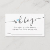 シンプルハートブルー男の子ベビーシャワーおむつラッフル エンクロージャーカード (正面)