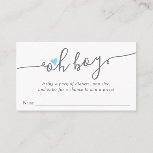 シンプルハートブルー男の子ベビーシャワーおむつラッフル エンクロージャーカード (正面)