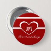 シンプルハートボタン、深い赤 缶バッジ (正面&裏面)