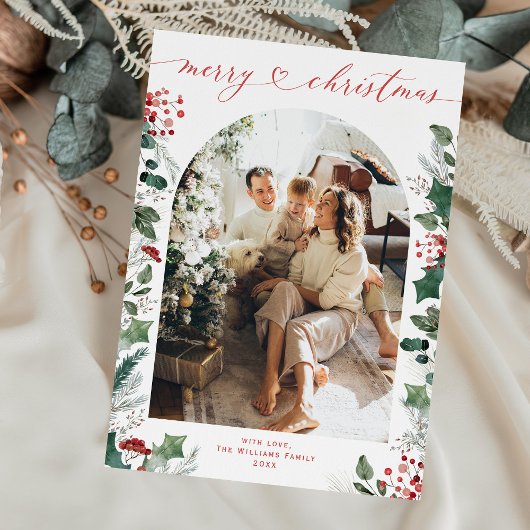 シンプルハートミニマルアーチ写真クリスマスカード シーズンカード