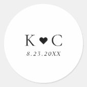 シンプルハートモダンイニシャルモノグラム結婚ズ ラウンドシール (正面)