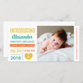 シンプルハートモダン誕生発表/金ゴールドアクア 案内状 (正面/裏面)