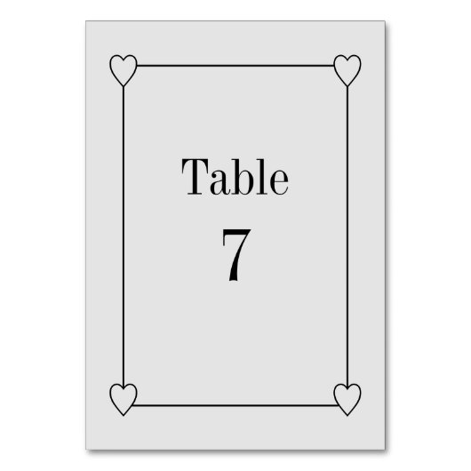 シンプルハートライトグレイ結婚ズ テーブルナンバー (正面)