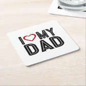 シンプルハートラブマイパパタイポグラフィ |コースター スクエアペーパーコースター (アングル)