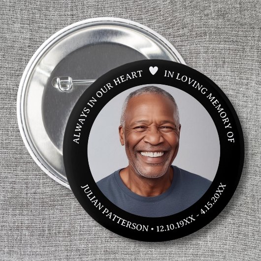シンプルハート写真葬儀記念記念キープサケ 缶バッジ