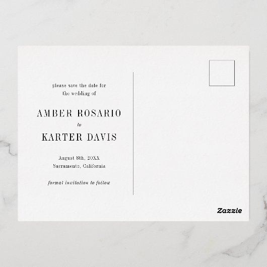 シンプルハート日付の保存実在金ゴールド 箔招待状ポストカード (裏面)