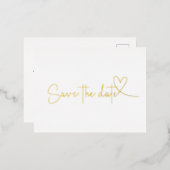 シンプルハート日付の保存実在金ゴールド 箔招待状ポストカード (正面/裏面)