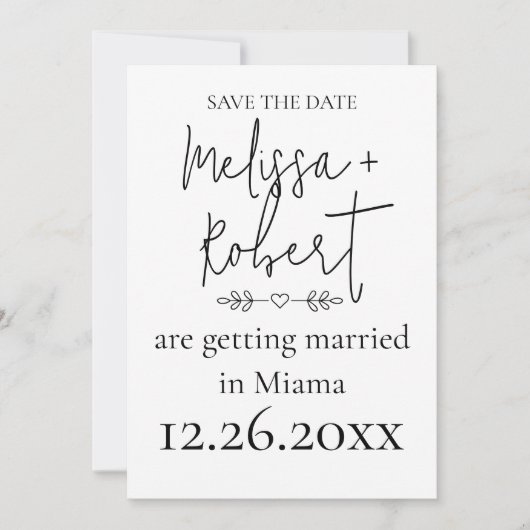 シンプルハート結婚式の日付の保存 招待状 (正面)