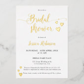 シンプルハート金ゴールドスクリプトchicブライダルシャワー写真 箔招待状 (正面)