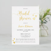 シンプルハート金ゴールドスクリプトchicブライダルシャワー写真 箔招待状 (立ち正面)