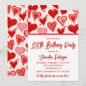 シンプルハート100歳の誕生日招待状 招待状 (正面/裏面)