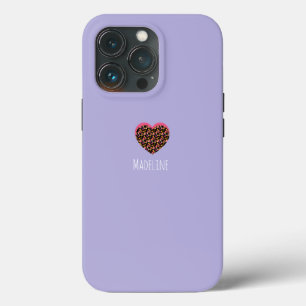 シンプルハート ピンクアニマルプリント パープル iPhone 13 PROケース