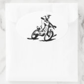 シンプルバイクとライダー 楕円形シール (バッグ)