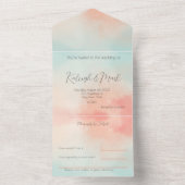 シンプルバジェットパステルピーチ&ターコイズ結婚ズ オールインワン招待状 (内側)